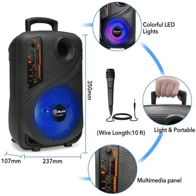 Alt view image 7 of 7 - 8" Wireless Portable Bluetooth Speakers Subwoofer Heavy Bass Sound System Party