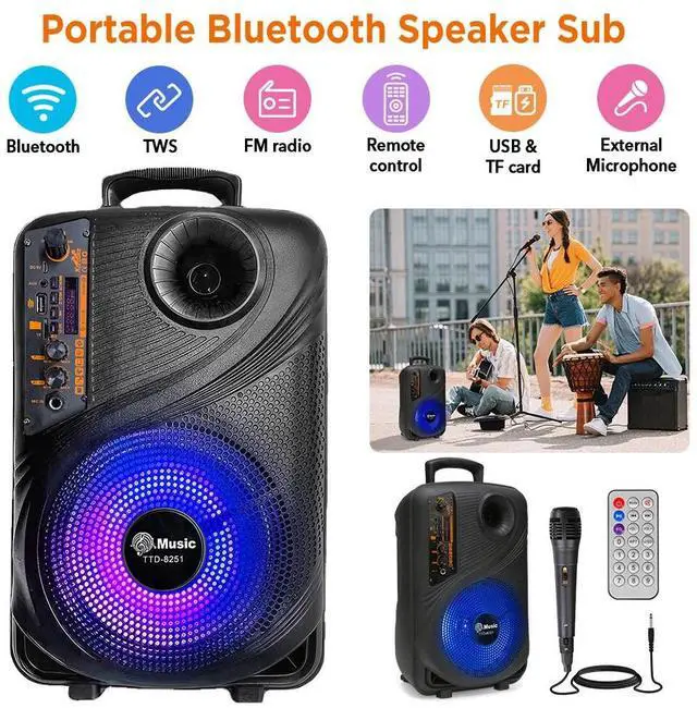 Main image of 8" Wireless Portable Bluetooth Speakers Subwoofer Heavy Bass Sound System Party