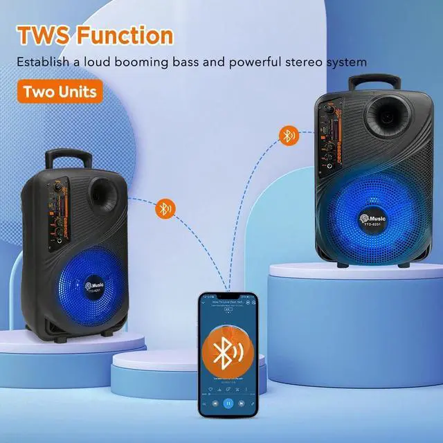 Alt view image 3 of 7 - 8" Wireless Portable Bluetooth Speakers Subwoofer Heavy Bass Sound System Party