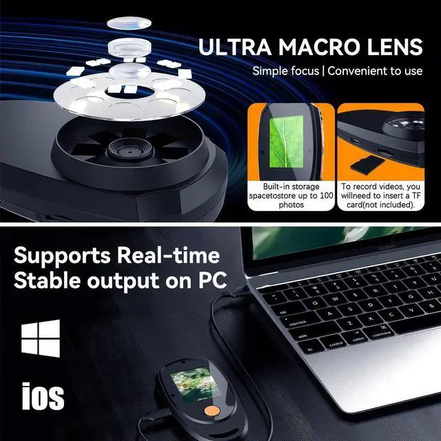 Alt view image 3 of 7 - 2-inch IPS Color Screen Handheld Digital Microscope 200w Pixel 500X Magnifier