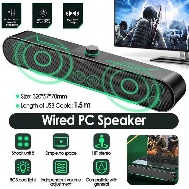 Alt view image 2 of 7 - USB Powered Surround Sound Bar LED Speakers Knob for Computer Desktop Laptop PC