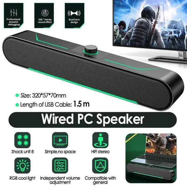 Main image of USB Powered Surround Sound Bar LED Speakers Knob for Computer Desktop Laptop PC