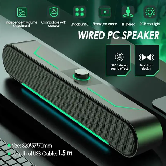 Alt view image 5 of 7 - USB Powered Surround Sound Bar LED Speakers Knob for Computer Desktop Laptop PC