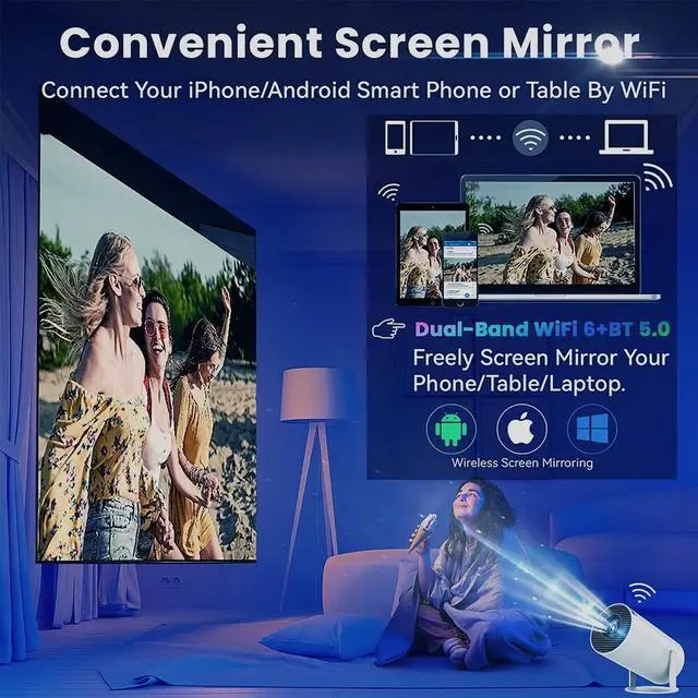 Alt view image 5 of 7 - Mini Portable Projector with WiFi 6 BT 5.2 Home Video Projector Android 11.0 OS