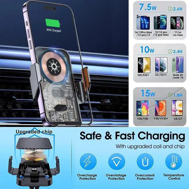 Alt view image 7 of 7 - 15W Wireless Automatic Clamping Smart Sensor Car Phone Holder Fast Charger Mount
