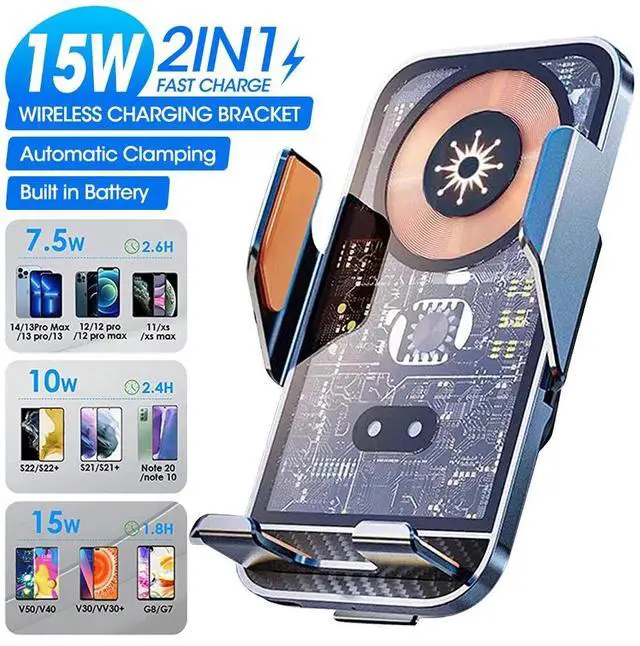 Alt view image 3 of 7 - 15W Wireless Automatic Clamping Smart Sensor Car Phone Holder Fast Charger Mount