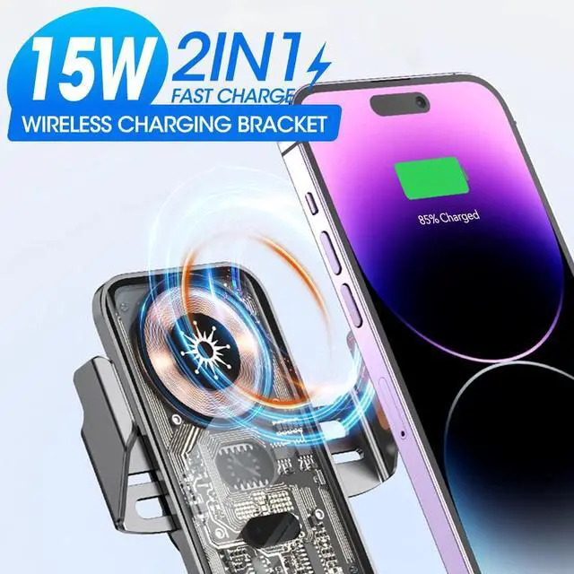 Alt view image 2 of 7 - 15W Wireless Automatic Clamping Smart Sensor Car Phone Holder Fast Charger Mount
