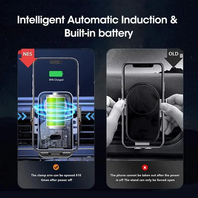 Alt view image 5 of 7 - 15W Wireless Automatic Clamping Smart Sensor Car Phone Holder Fast Charger Mount