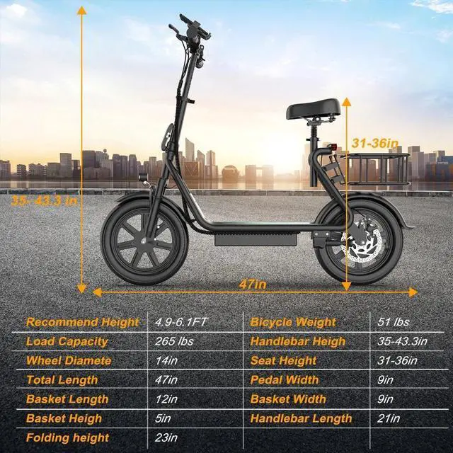 Alt view image 7 of 7 - AOVOPRO 500W Electric Scooter with Seat, Max 28Miles 22MPH Commuting E Scooter