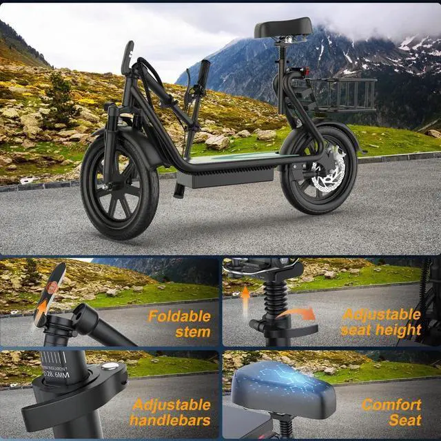 Alt view image 4 of 7 - AOVOPRO 500W Electric Scooter with Seat, Max 28Miles 22MPH Commuting E Scooter