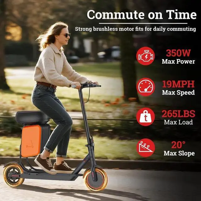 Alt view image 5 of 7 - LADPED Electric Scooter with Seat for Adults 8.5" Solid 19MPH Commuter E-Scooter