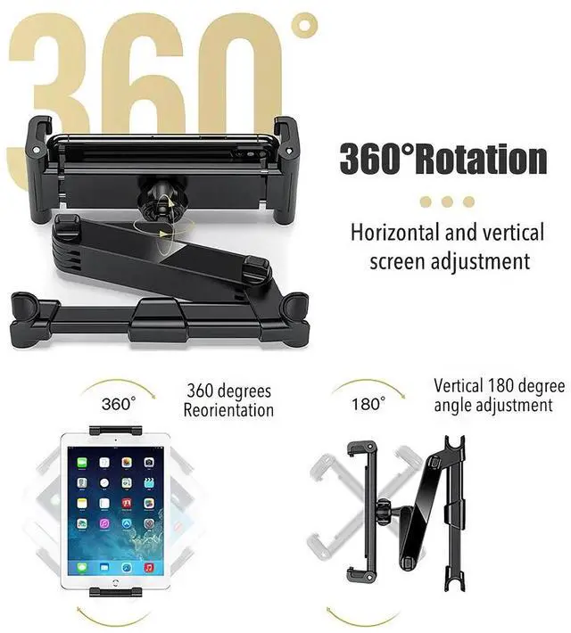Alt view image 4 of 7 - 360° Car Back Seat Headrest Mount Tablet Holder for 4.7-12.9" iPad Phone