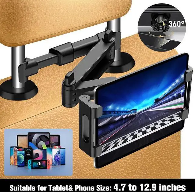 Alt view image 2 of 7 - 360° Car Back Seat Headrest Mount Tablet Holder for 4.7-12.9" iPad Phone