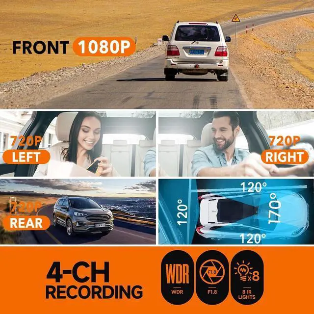 Alt view image 3 of 7 - 360° 3 Channel Dash Cam Front Left Right, Dash Camera Night Vision+Rear Camera