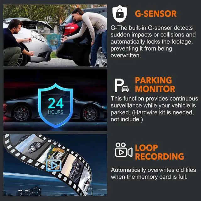 Alt view image 7 of 7 - 360° 3 Channel Dash Cam Front Left Right, Dash Camera Night Vision+Rear Camera