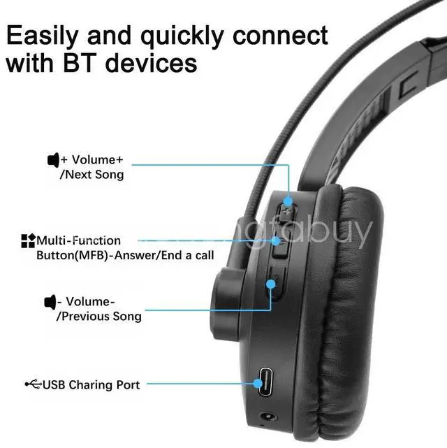 Alt view image 4 of 7 - Wireless Bluetooth Headset Noise Cancelling Over Head with Mic For Trucker PC