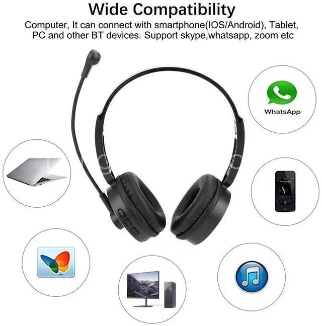Alt view image 6 of 7 - Wireless Bluetooth Headset Noise Cancelling Over Head with Mic For Trucker PC