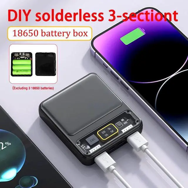 Alt view image 5 of 7 - Portable 3 Slot 18650 Battery Case Power Bank DIY Tool 2 USB Port Charger Box