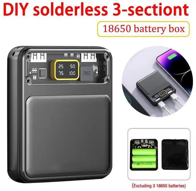 Main image of Portable 3 Slot 18650 Battery Case Power Bank DIY Tool 2 USB Port Charger Box