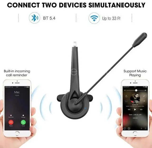 Alt view image 3 of 7 - Call Center Headset with Microphone Wireless Headphone for PC Computer Office US