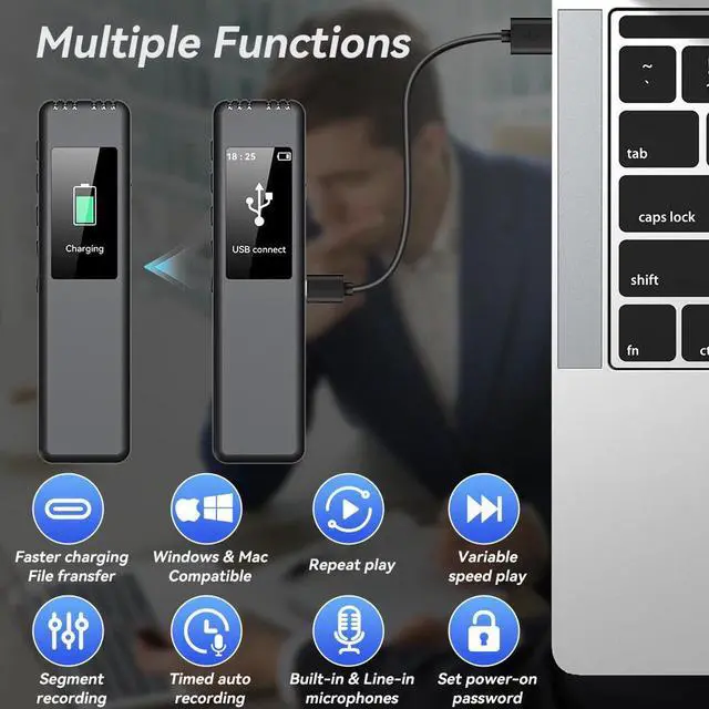 Alt view image 5 of 7 - Support 128G Digital Voice Recorder Audio Voice Activated Recorder with Playback