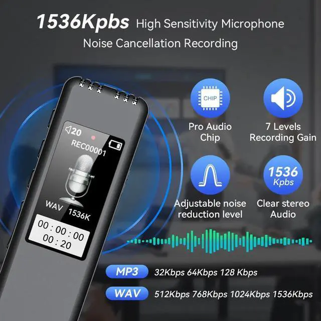Alt view image 7 of 7 - Support 128G Digital Voice Recorder Audio Voice Activated Recorder with Playback