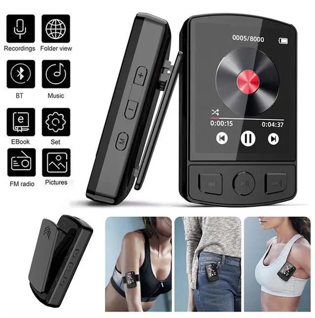 Alt view image 3 of 7 - MP3 Player Support 128GB Lossless Music Bluetooth Clip Voice Recorder FM Radio A