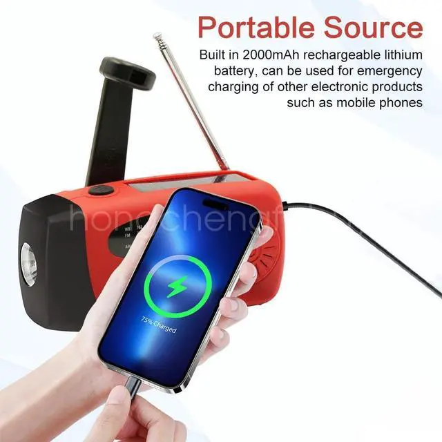 Alt view image 3 of 7 - Solar Radio Hand Crank With Emergency LED Flashlight Camping Travel AM FM Radio