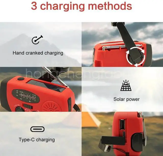 Alt view image 4 of 7 - Solar Radio Hand Crank With Emergency LED Flashlight Camping Travel AM FM Radio