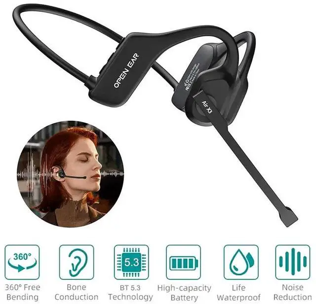 Alt view image 2 of 7 - Bluetooth 5.3 Open Ear Headphones with Noise Cancelling Mic Trucker Headset US