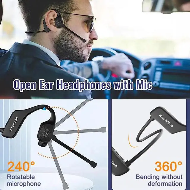 Alt view image 7 of 7 - Bluetooth 5.3 Open Ear Headphones with Noise Cancelling Mic Trucker Headset US