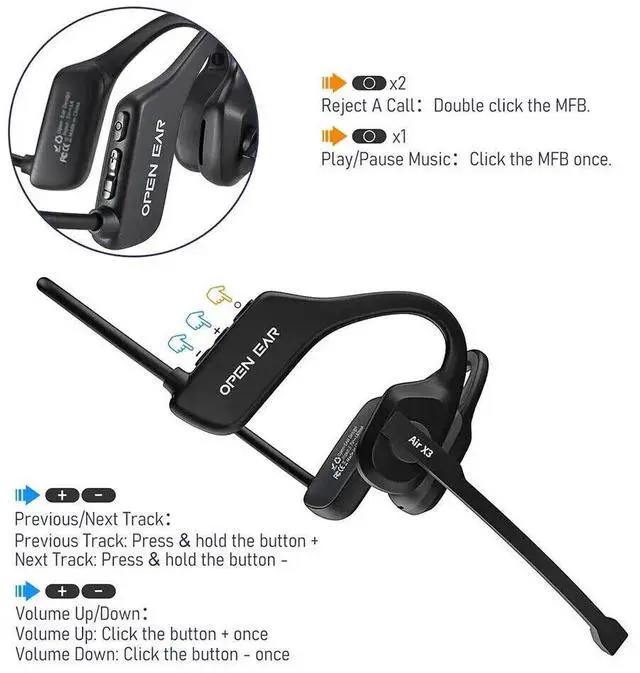 Alt view image 5 of 7 - Bluetooth 5.3 Open Ear Headphones with Noise Cancelling Mic Trucker Headset US
