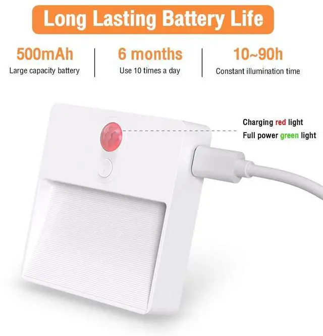 Alt view image 7 of 7 - LED Motion Sensor Light USB Wireless Wall Stair Night Lamp with 4 Light Colors