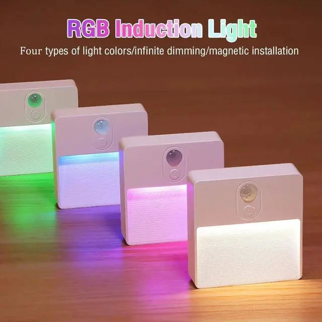 Alt view image 2 of 7 - LED Motion Sensor Light USB Wireless Wall Stair Night Lamp with 4 Light Colors