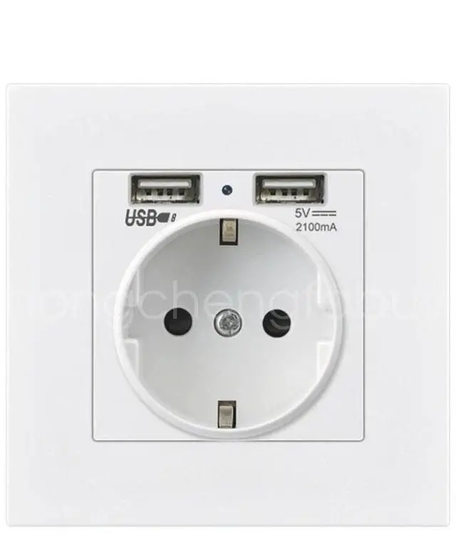 Alt view image 3 of 4 - 1080p Wall Plug Socket with 2 USB Charger Port Outlets White Plate EU