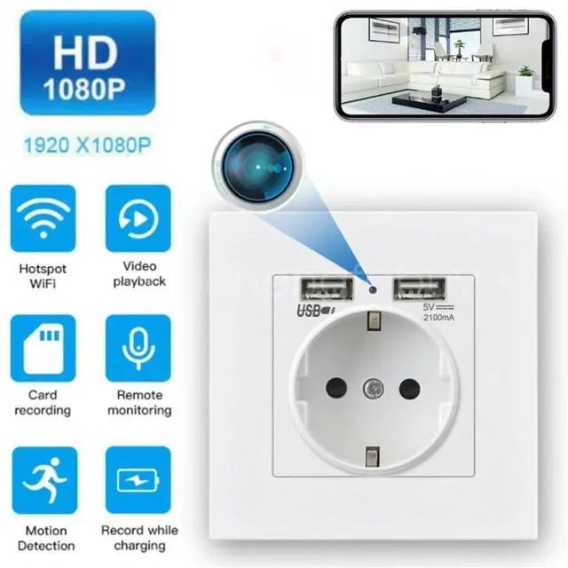 Alt view image 2 of 4 - 1080p Wall Plug Socket with 2 USB Charger Port Outlets White Plate EU