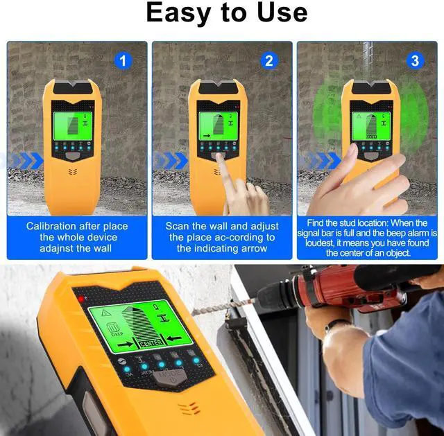 Alt view image 3 of 7 - 5 in 1 Digital Stud Finder Wood Metal Pipe Wire Wall Scanner Sensor LCD Detector