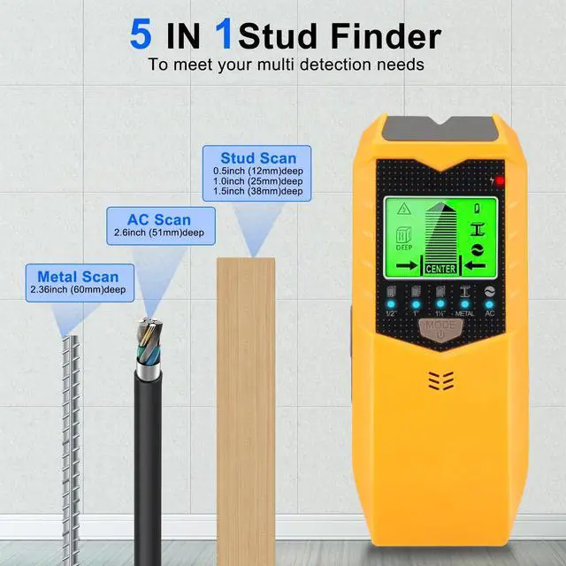 Alt view image 2 of 7 - 5 in 1 Digital Stud Finder Wood Metal Pipe Wire Wall Scanner Sensor LCD Detector