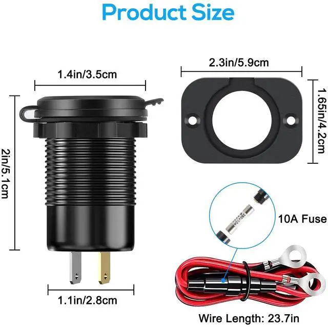 Alt view image 7 of 7 - 12-24V 4 Port Fast Car Charger QC3.0 & PD USB C Outlet Socket for Boat RV Marine