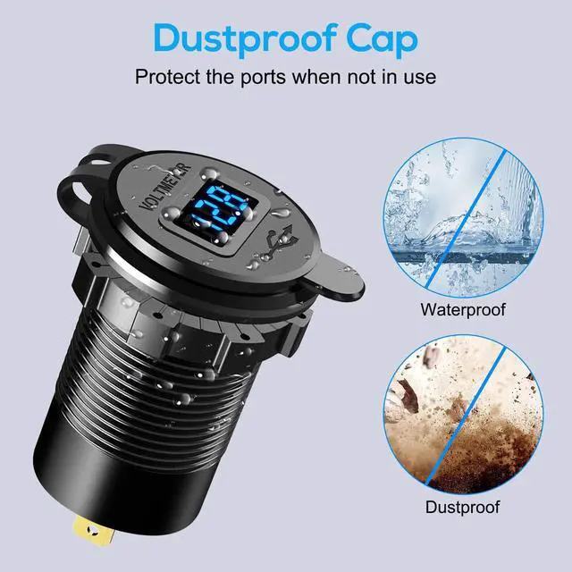 Alt view image 5 of 7 - 12-24V 4 Port Fast Car Charger QC3.0 & PD USB C Outlet Socket for Boat RV Marine