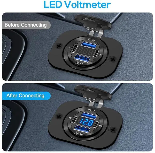 Alt view image 3 of 7 - 12-24V 4 Port Fast Car Charger QC3.0 & PD USB C Outlet Socket for Boat RV Marine