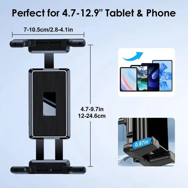 Alt view image 2 of 7 - Tablet Mount for Truck Heavy Duty Drill Base Phone Holder for Car Dashboard Wall