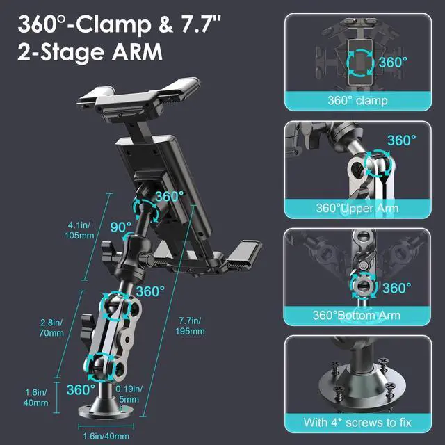 Alt view image 3 of 7 - Tablet Mount for Truck Heavy Duty Drill Base Phone Holder for Car Dashboard Wall