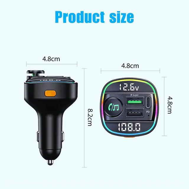 Alt view image 7 of 7 - Bluetooth5.0 Car Wireless FM Transmitter Adapter USB PD Charger AUX Hand-Free US