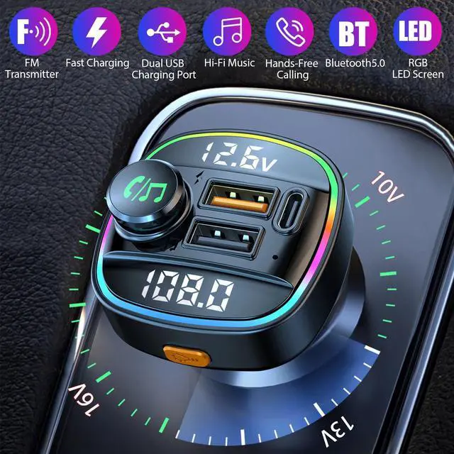 Main image of Bluetooth5.0 Car Wireless FM Transmitter Adapter USB PD Charger AUX Hand-Free US
