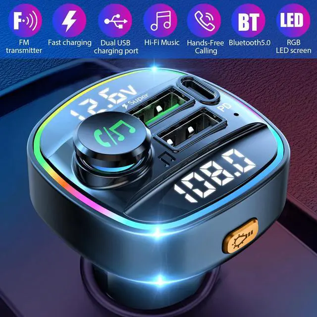 Alt view image 4 of 7 - Bluetooth5.0 Car Wireless FM Transmitter Adapter USB PD Charger AUX Hand-Free US