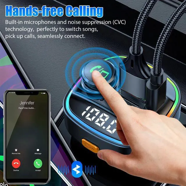 Alt view image 6 of 7 - Bluetooth5.0 Car Wireless FM Transmitter Adapter USB PD Charger AUX Hand-Free US