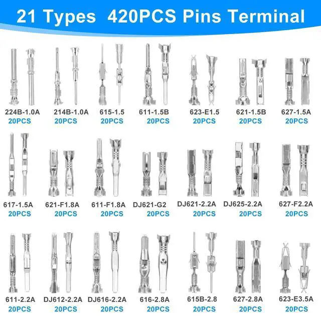 Alt view image 2 of 7 - 420PCS Connector Pins 21 Types Electrical Wire Terminal Kit,18PCS Extractor Tool