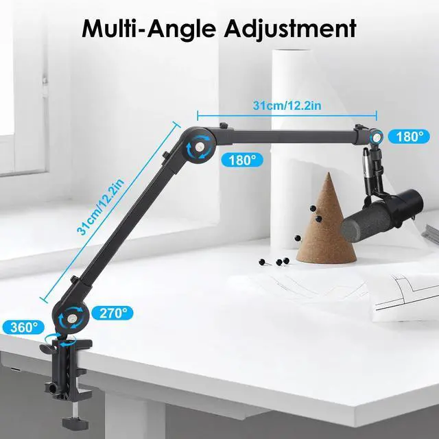 Alt view image 4 of 7 - Microphone Boom Arm 360° Rotatable Adjustable Mic Stand w/ 3/8''to 5/8'' Adapter