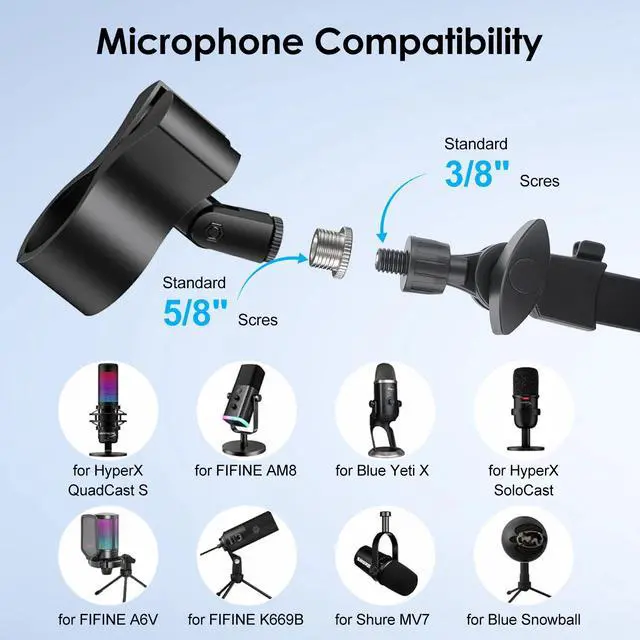 Alt view image 2 of 7 - Microphone Boom Arm 360° Rotatable Adjustable Mic Stand w/ 3/8''to 5/8'' Adapter